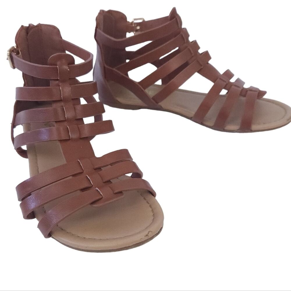 UNR8ED Girls Gladiator Sandals Brown Size 3 Open Toe Shoes, Back Closure, Flats